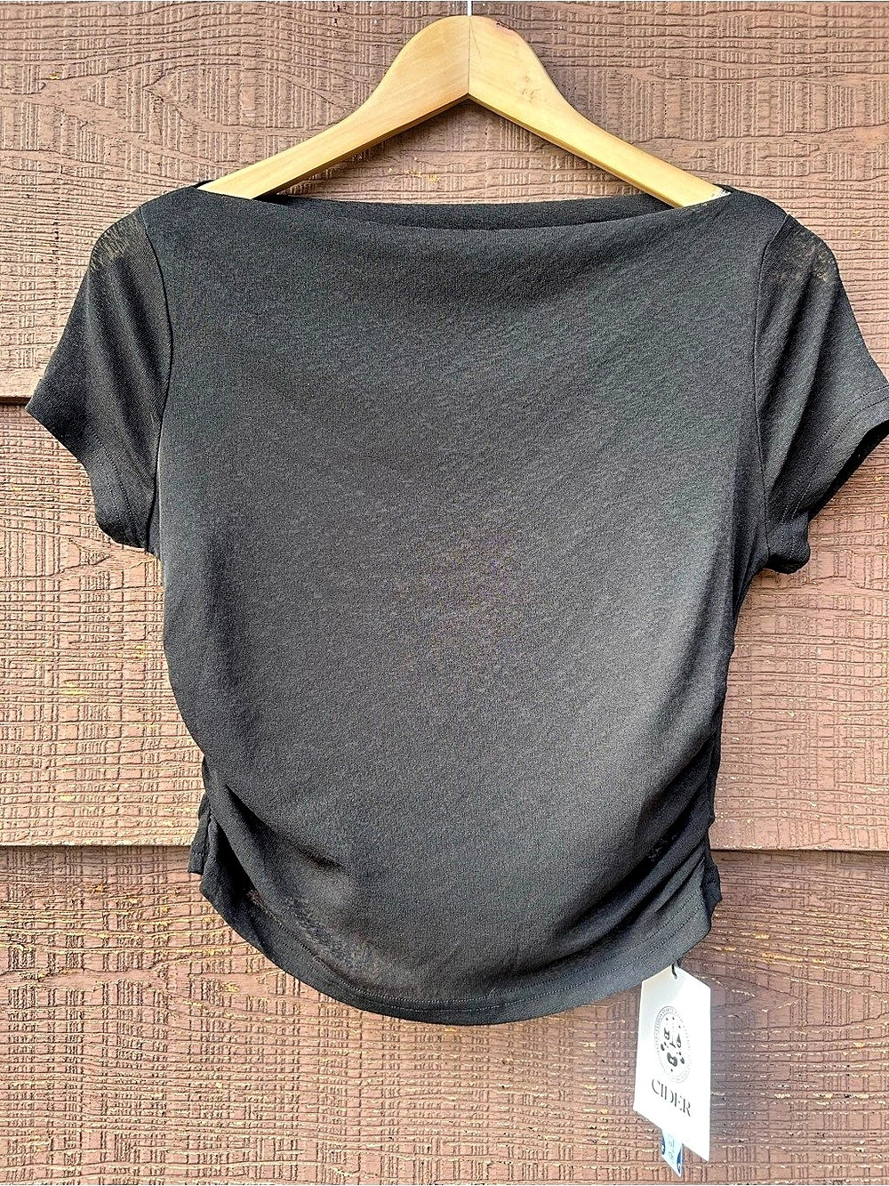 CIDER Boat Neck Shirred Top & Cami Top Black Medium